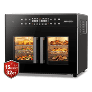 AIRMSEN 32 QT Dual Zone Air Fryer Toaster Oven Combo, 15 PCS Set, French Door Countertop Convection Oven, 1800W, 450°F Max Temp, Touchscreen, 360° Auto Rotisserie Spit, Bake, Broil, Roast