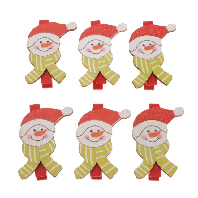 6pcs Pinzas Noel Pequeñas para fotografía, Clips de Decorativas para Regalos, Tarjetas, Despedidas de Soltera amarillo Macarena Clips de madera impresos