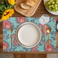 thumbnail image 4 of Red Teal Boho Botanical Placemats Set of 4, Southwestern Retro Ethnic Tribal Placemats for Dining Table, Place Mats for Kitchen Tabletop, Waterproof Wipeable Dining Table Mats Set, 4 of 9