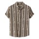 thumbnail image 1 of Camisas Vaqueras Para Hombre Manga Larga Camisa casual de verano con estampado floral para hombre Camisa de manga corta con cuello vuelto (Khaki, XL), 1 of 5