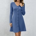 thumbnail image 4 of NominalSnug Womens Ribbed Knit Nightgown V Neck Long Sleeve Button Front A Line Mini Sleep Dress Loungewear, 4 of 8