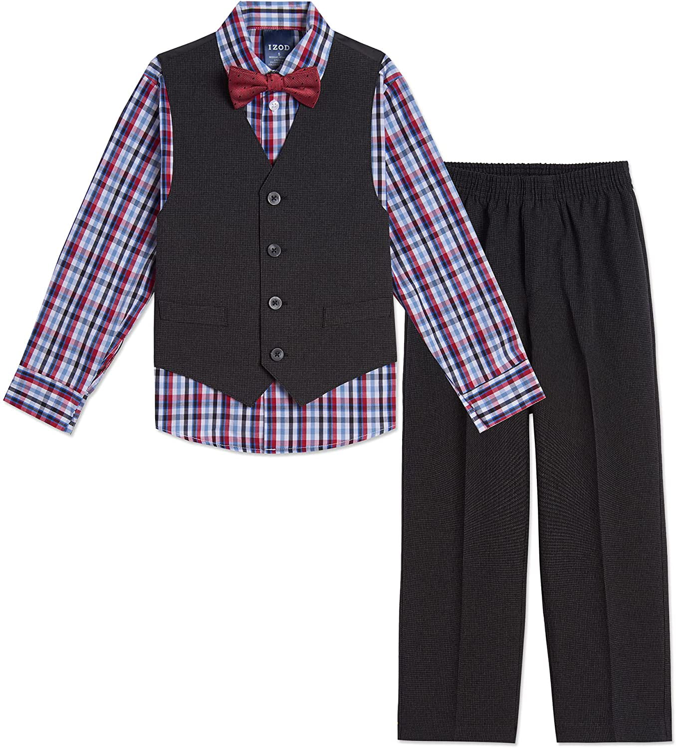 and Pants Tie IZOD Boys' 4-Piece Set with Collared Dress Shirt Vest 