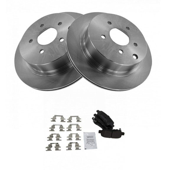 TRQ Rear Premium Posi Semi Metallic Disc Brake Pad & Rotor Kit Fits Select Nissan