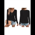 thumbnail image 3 of Blusa de Otoño con Cuello en V, Larga, Cuello Halter y Botones, Informal, Elegante, de Punto Gofre para Mujer. Negro XXL, 3 of 7