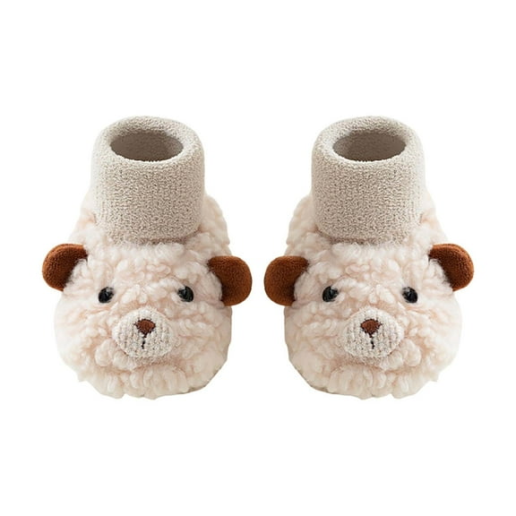 Otqutp Winter Toddler Socks Shoes Boys Girls Baby Shoes Soft Sole Slip On Shoes Cute Animal Decoration Warm Toddler Baby Shoes 0-18 Months (Beige,0-6 Months)
