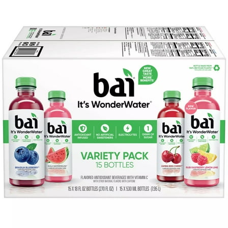 Bai Flavors Variety Pack Antioxidant Infused Water Beverage, 15 pk./18 fl. oz.