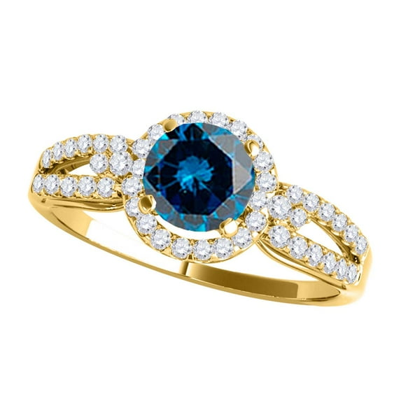 Mauli Jewels Engagement Rings for Women 1.25 Carat Halo Blue Diamond Engagement Wedding Ring 4 Prong-Setting 14k Yellow Gold
