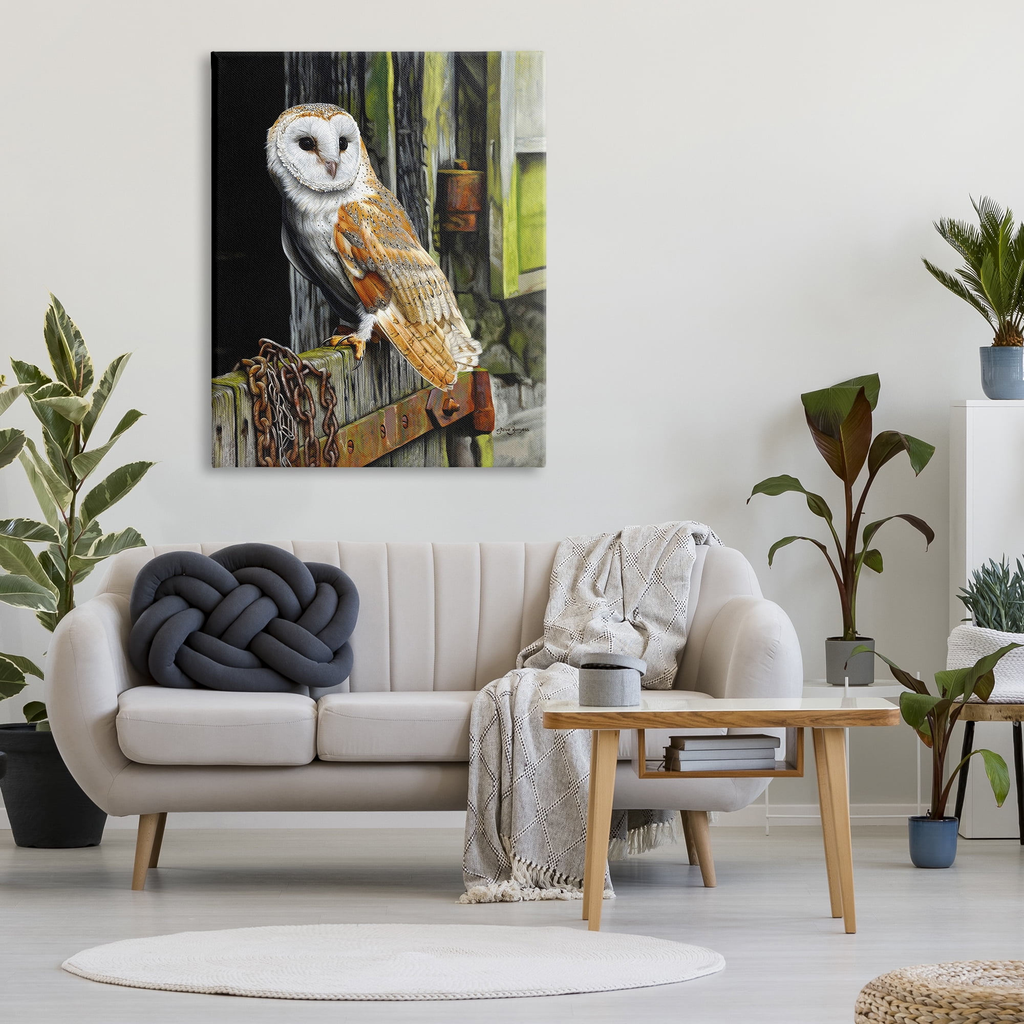 Stupell Industries Owl Perched on Barn Door Animals & Insects Painting Gallery Wrapped Canvas Print Wall Art, 36 x 48
