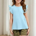 thumbnail image 6 of Juslio Girls T Shirts Short Sleeve Ruffle Round Neck Solid Fashion Tops Casual Kids Clothing, 6 of 8