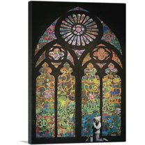 ARTCANVAS Graffiti Stained Glass Canvas Art Print by Banksy - Size: 60" x 40" (1.50" Deep) (3-Piece)