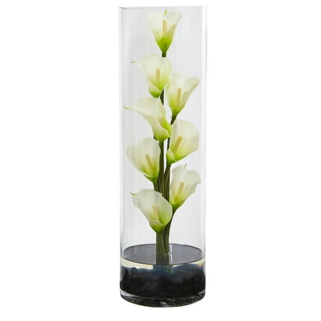Nearly Natural Calla Lily - Nearly Natural 20 in. Calla Lily Artificial Arrangement in Cylinder Glass Vase