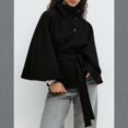 thumbnail image 4 of Women's Slim Turtleneck Short Wool Coat Solid Color Outerwear, Fitted Design for Elegant and Warm Winter Fashion,Black,L, 4 of 5
