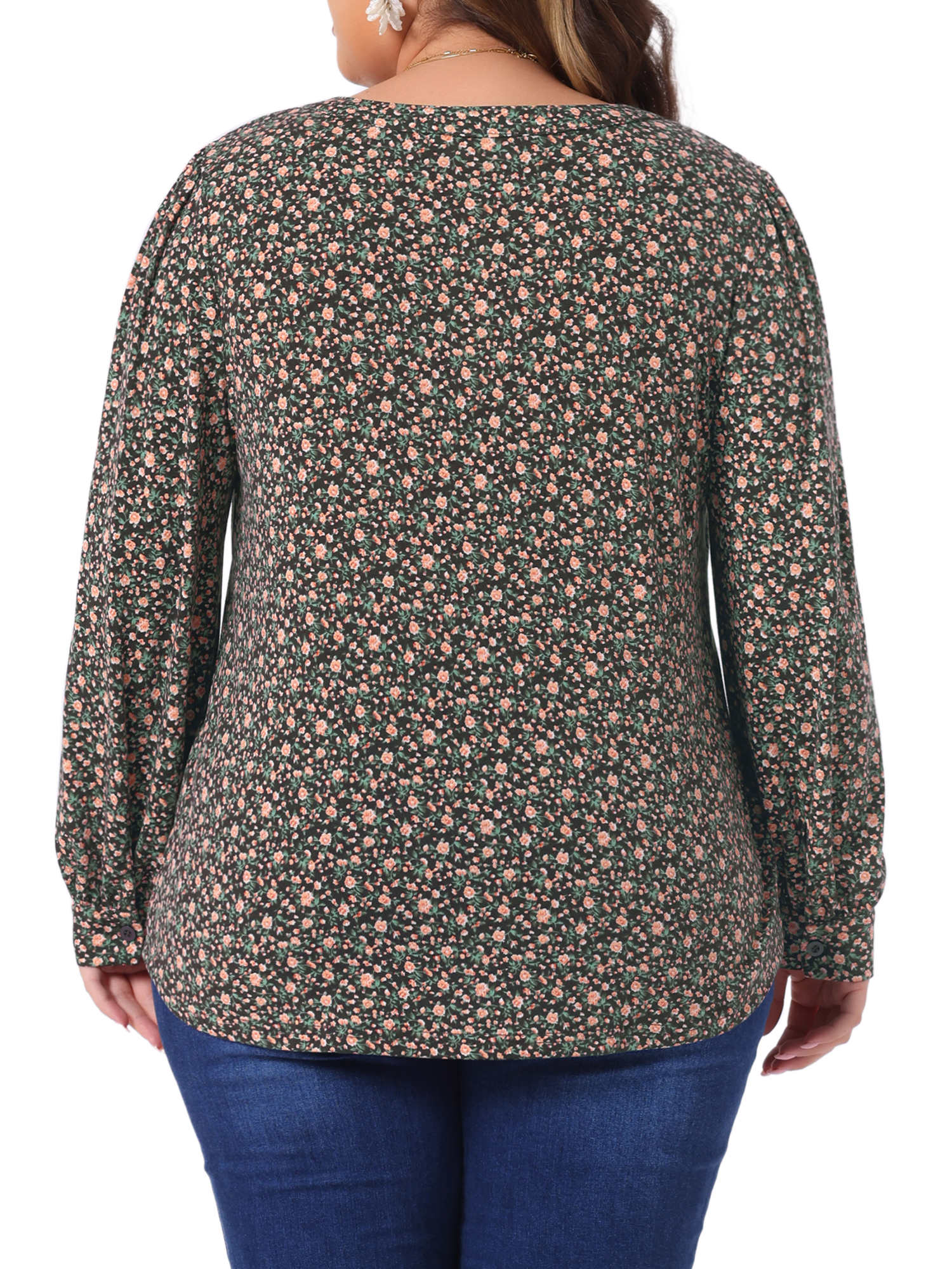 DARING DIVA Women's Plus Pleated Notch V Neck Floral Tunic Blouse 3X Brown Orange