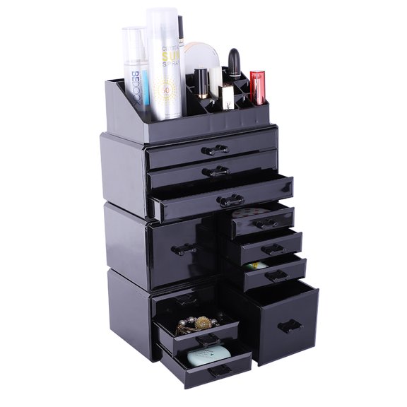 YeekTok SF-1122-10 4Pcs/Set Plastic Cosmetics Storage Rack Transparent Black