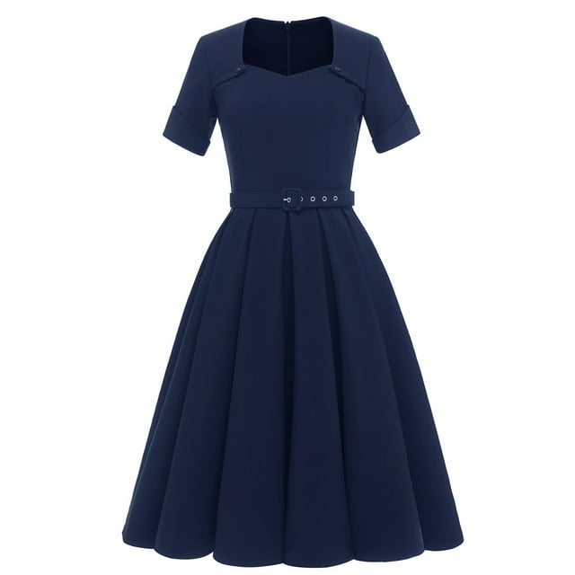 Fankiway Robe Rétro pour Femmes Col en V Manches Courtes Nœud Papillon Ceinture Bouton Grande Jupe Ourlet Robes pour Femmes Grande Taille Liquidation Robes d'Été pour Femmes Manches Courtes