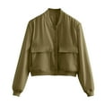 thumbnail image 4 of HOWPAY Bomber Jackets for Women Short Cropped Button down Long Sleeve Coats with Pockets Vintage Solid Color Casual Outerwear Fall Winter Clothes Army Green M, 4 of 4