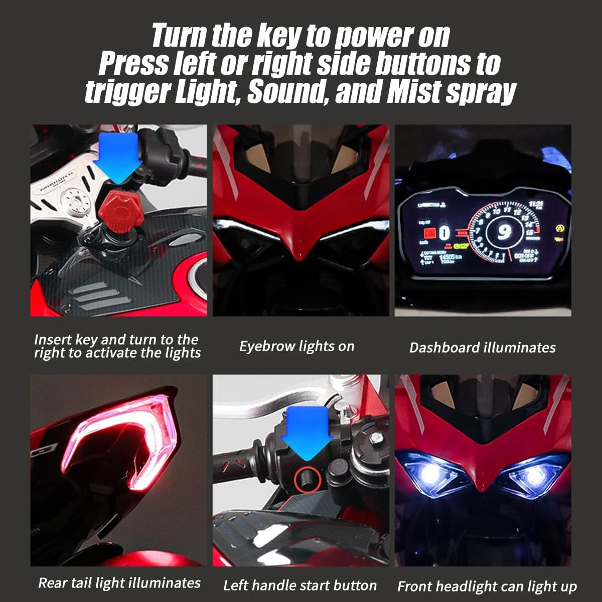 1/7 Scale Alloy Dynamic RC Motorcycle with Ignition System & Smoke Spray, Interactive Carbon Fiber Design RC Dirt Bike with Light & Sound, Realistic V4 Engine Simulation