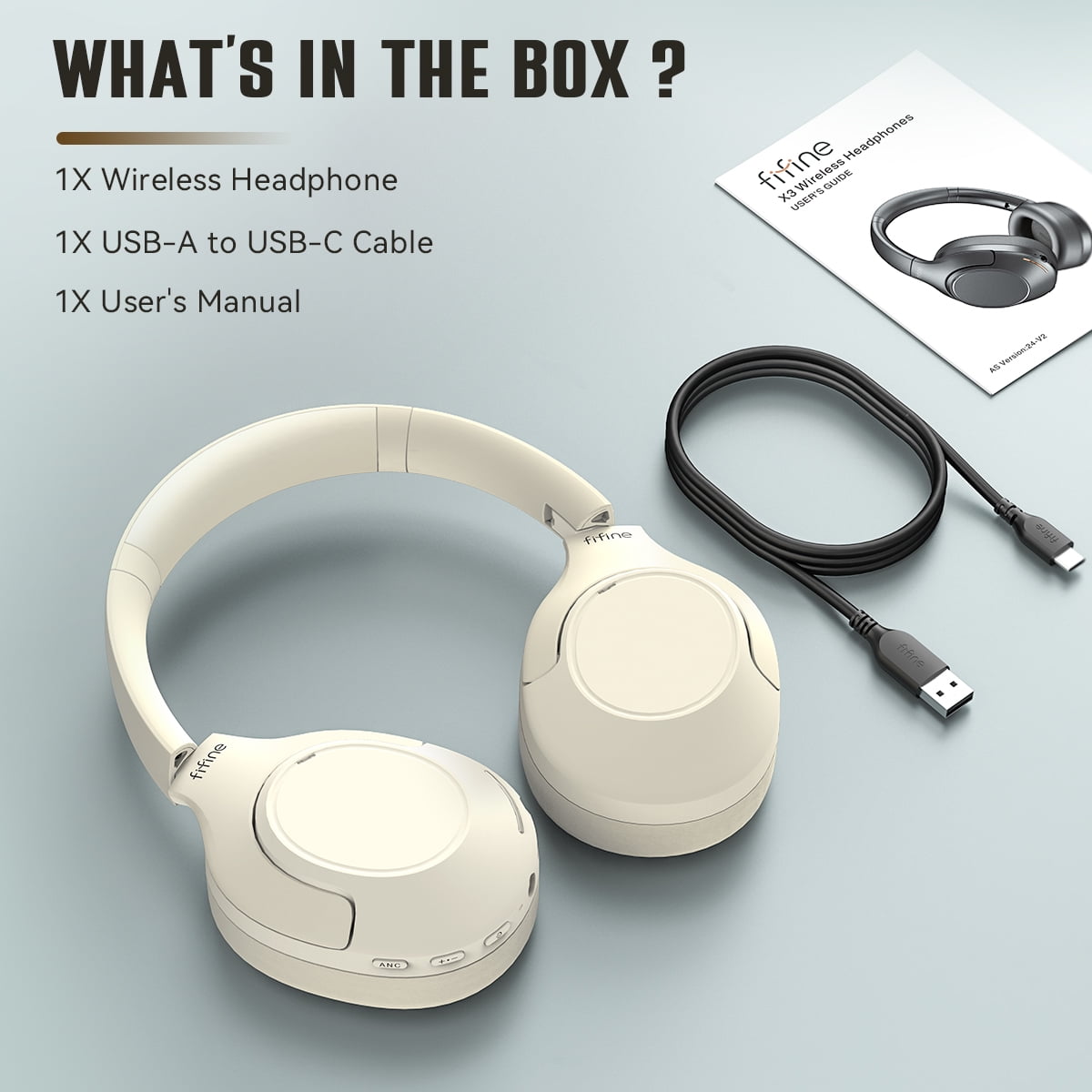 FIFINE X3 Wireless Over-Ear Headphones for iPhone/Mac, Bluetooth Headphones with ANC Noise Cancelling, Transparency Mode, 3.5mm Jack, 65H Playtime, White