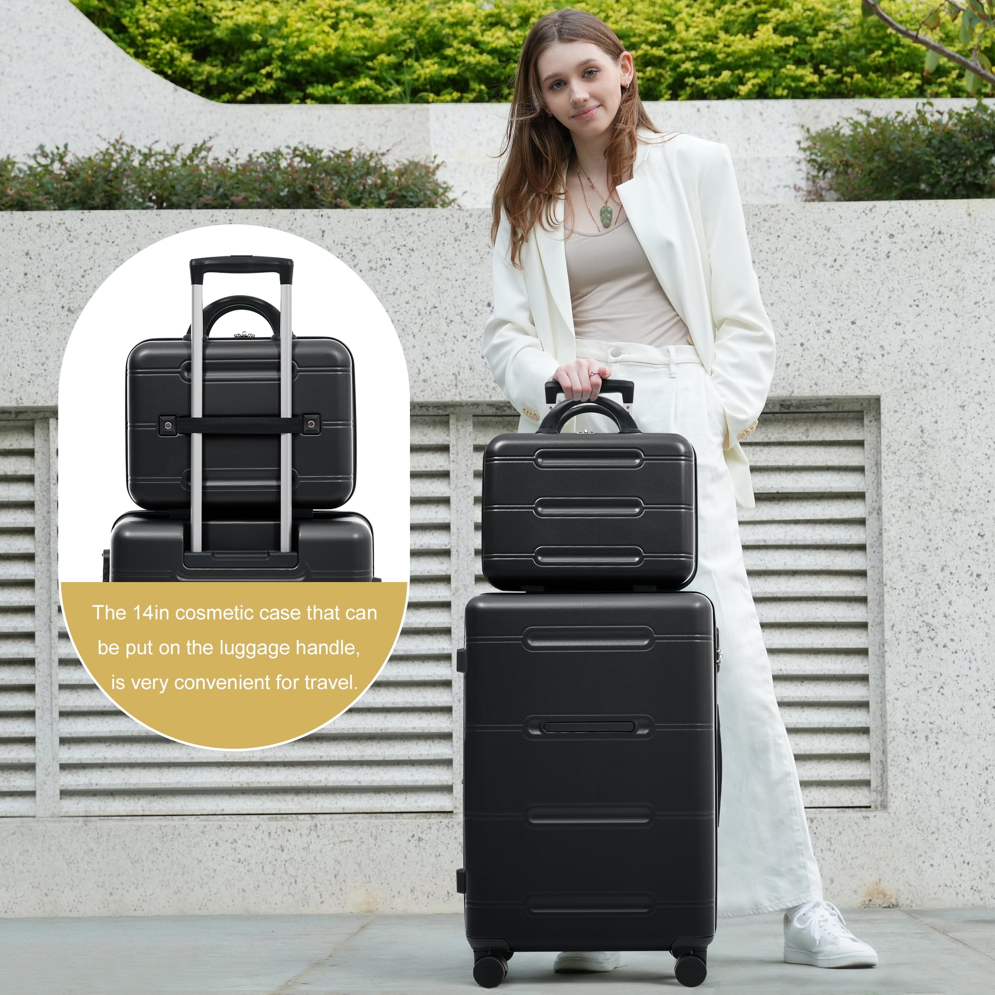 Euroco 6 Piece Luggage Sets, Lightweight Hardshell Suitcase set with Spinner Wheels,Handle Password Lock,Cosmetic Case & 2 Travel Duffel Bags,Large Suitcase Set for Family(14/20/24/28 inch),Black