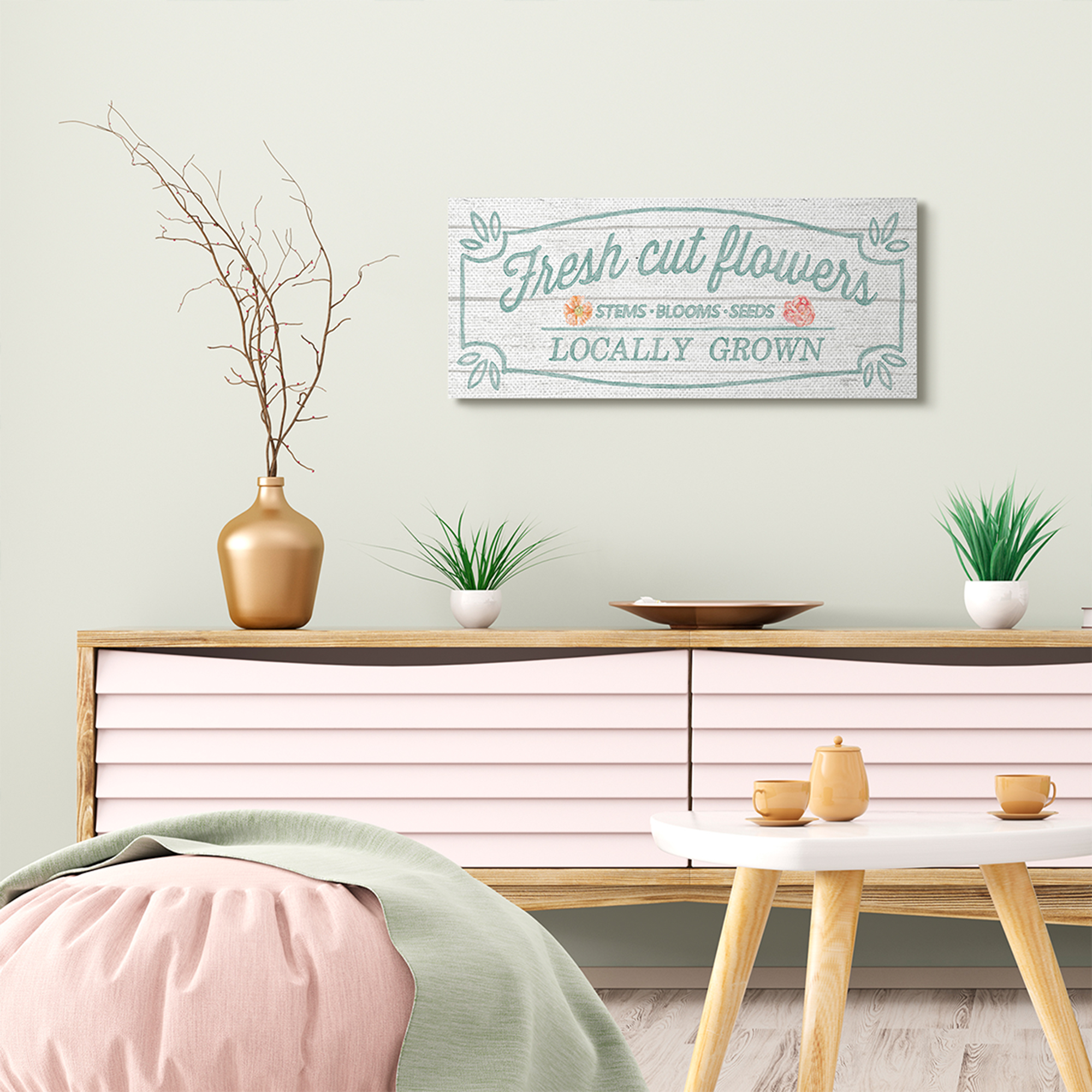 Stupell Home Décor Fresh Cut Flowers Rustic Wood Textured Word Design Canvas Wall Art by Mary Urban