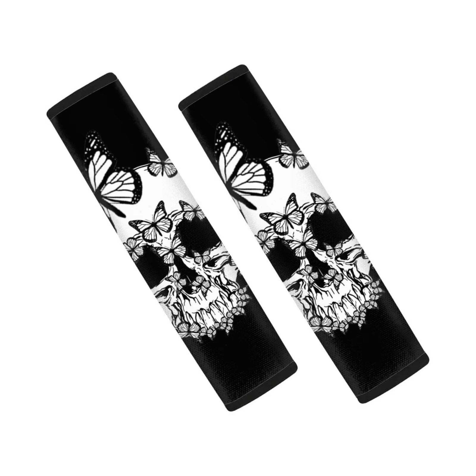 FKELYI 2pcs Floral Skull Butterfly Car Seat Belt Pads Cover Easy to