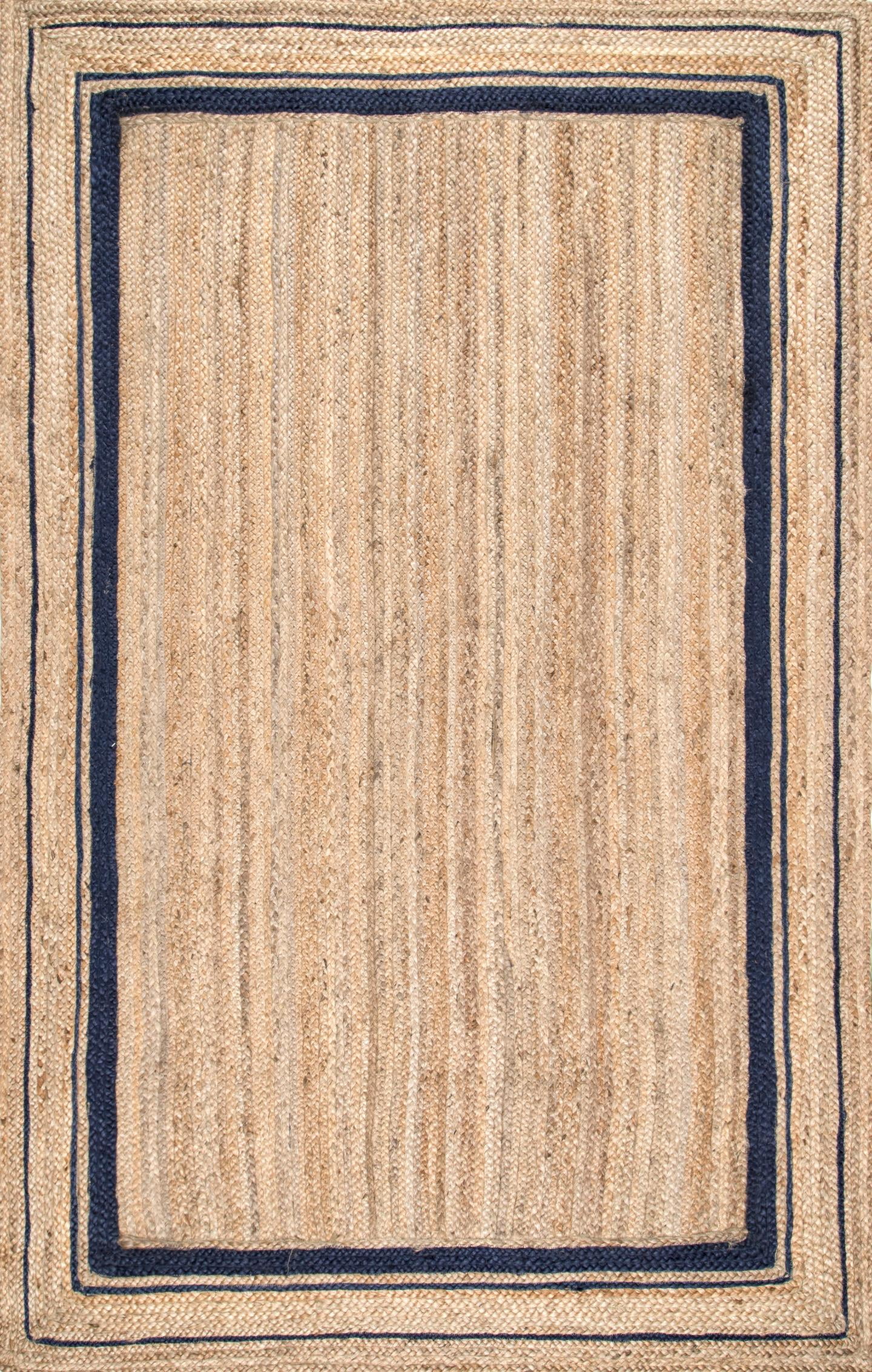 nuLOOM Rikki Braided Border Jute Runner Rug, 2' 6" x 10', Navy