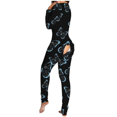 

SoighxzcBack Front Functional Buttoned Flap Jumpsuit Floral Printed One Piece Sleepwear Casual Comfy Rompers Women s Pajamas XX Large Light Blue