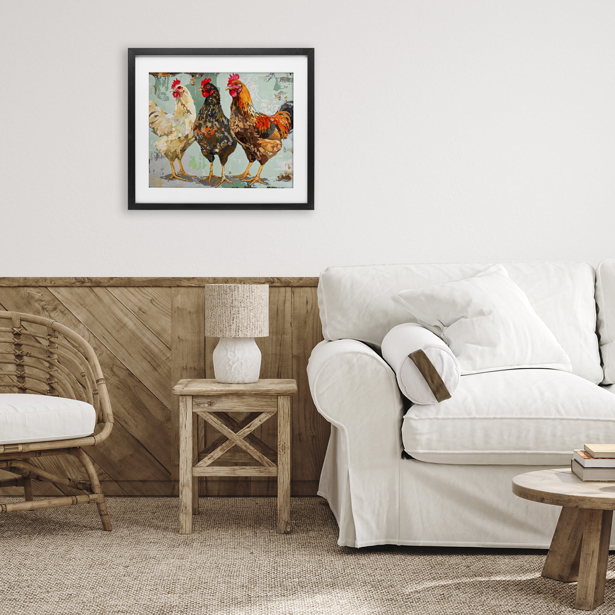 Stupell Industries Abstract Chickens Trio Black Framed Print Under Glass, design by Creative Studio