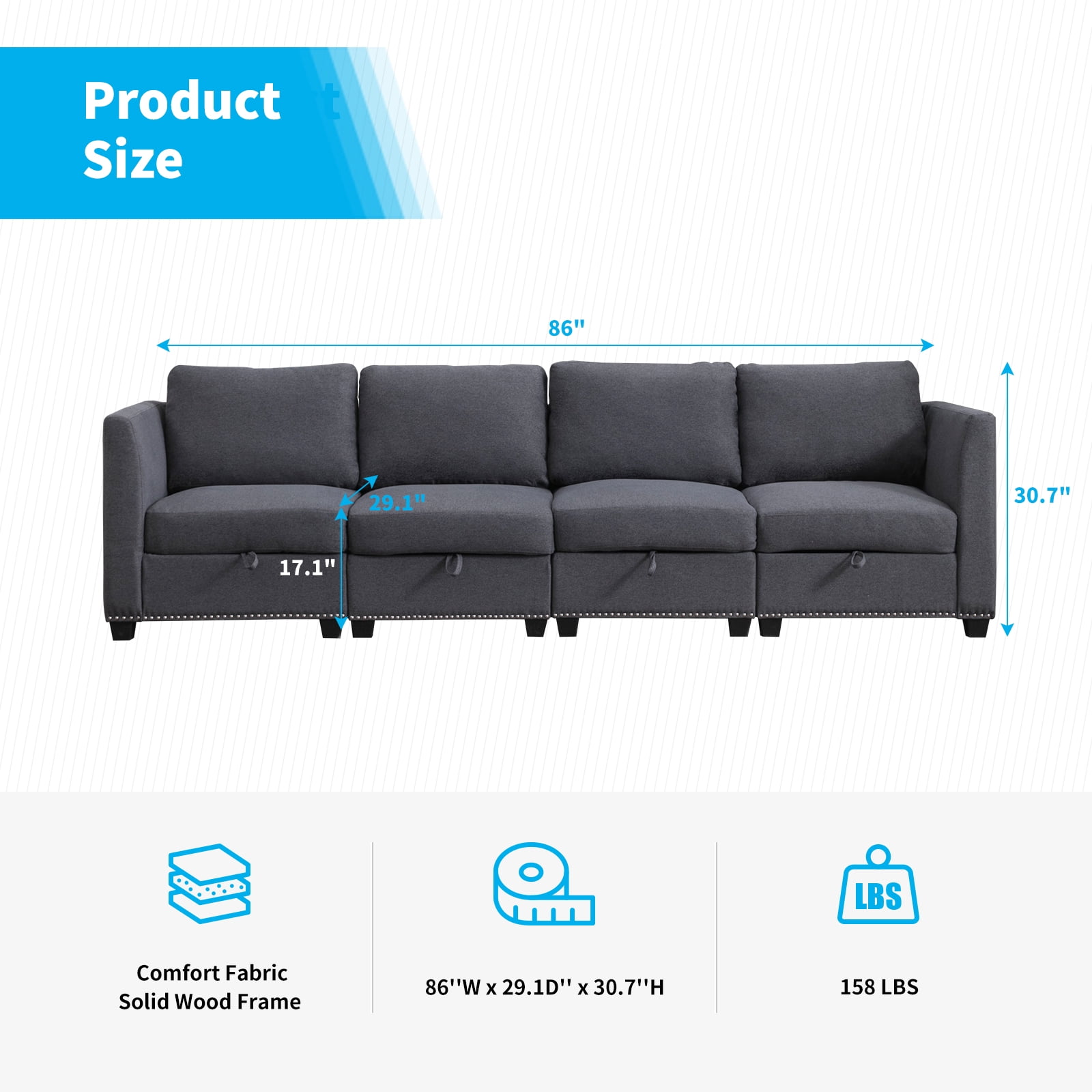 Puremind 4PCS Modular Sectional Sofa With Ottomans, Convertible Couch ...