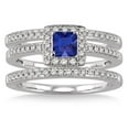 thumbnail image 2 of 2 Carat Sapphire and Diamond Trio set Halo Ring on 10k White Gold, 2 of 2