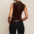thumbnail image 6 of Women' Solid Mock Neck Sleeveless PU Leather Pleated Slim Fit Tank Top Brown XL, 6 of 8
