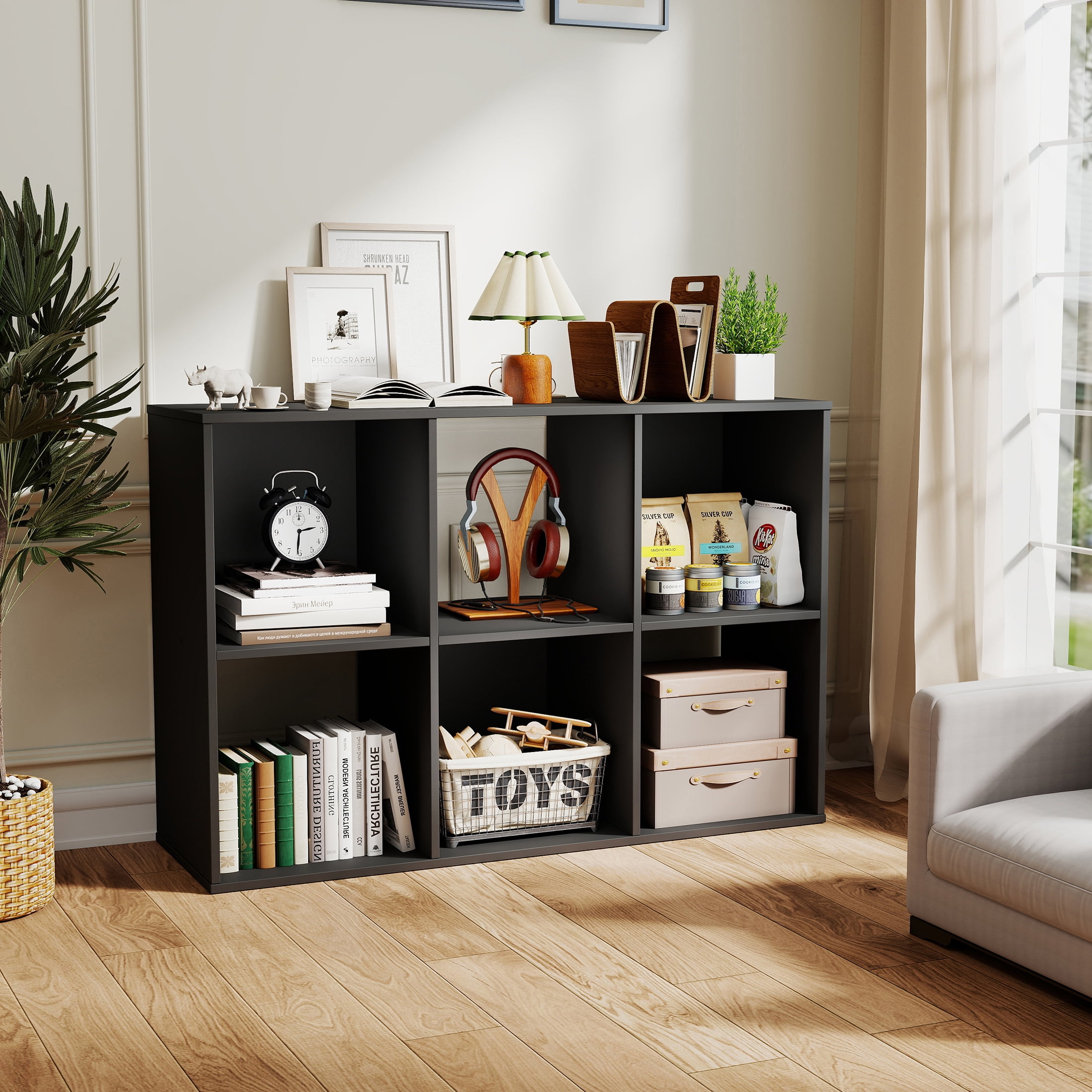 ZUNMOS 6 Cube Storage Organizer,Open Cube Storage Bookcase with 3 Removable Back Panels,for Living Room, Bedroom, Entrance Hall &Office, 36" L×11.6" W×24"H, Black
