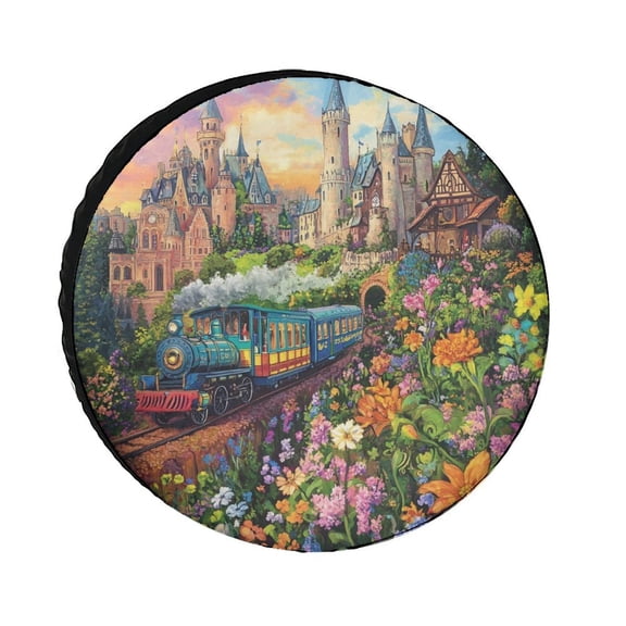 Heavy Duty Spare Tire Cover Fairytale Town Wheel Protectors Tire Covers Weatherproof Wheel Covers Colorful Flowers Tire Cover for Trailer SUV Truck Camper Travel Trailer Accessories 12inch