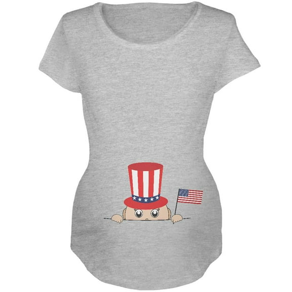 4th of July Peeking Baby Maternity Soft T Shirt Heather SM