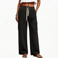 thumbnail image 6 of Maplenight Cargo Pants for Women Elastic Drawstring Waist Wide Leg Pants Relaxed Fit Casual Travel Lounge Pants with Pockets, 6 of 7