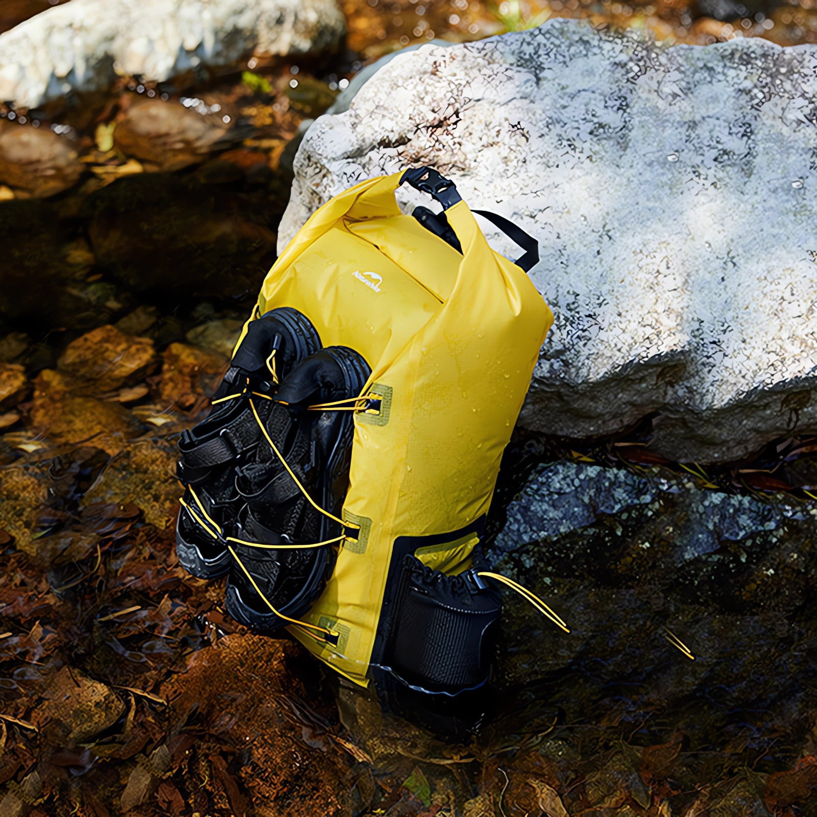 Naturehike Ultralight Waterproof Backpack with Side Pocket, 25L Dry Bag with Breathable Mesh Straps for Hiking, Camping and Trave Yellow