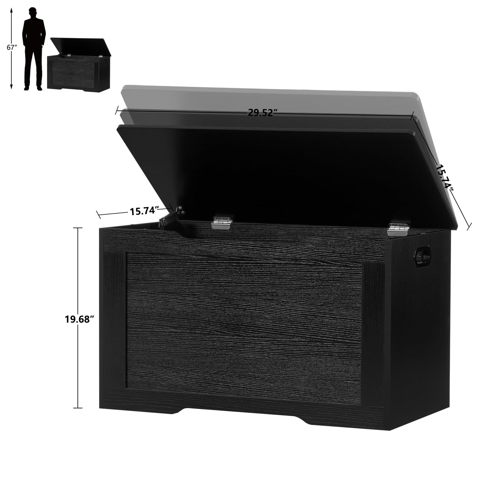 TEENFON Storage Bench, 29” Retro Wooden Storage Chest with U-Shaped Cut-Out Pull, Safety Hinge, Easy Assembly for Toy Box Organizer