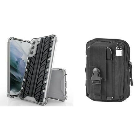 BC AquaFlex Series Bumper Case for Samsung Galaxy S21 with Tactical EDC MOLLE Pouch and Touch Tool - Tire Print