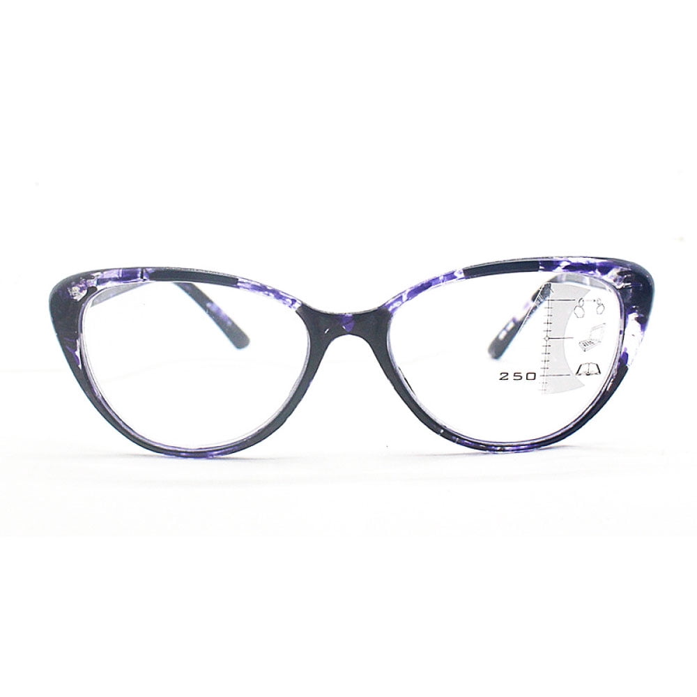 Blue Light Blocking Cat Eye Retro Progressive Multi-focus Reading Glasses 3.50 for Women, Purple Tortoiseshell Readers +3.50 Strength