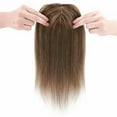 thumbnail image 4 of MY-LADY Clip in Hair Topper 100% Remy Human Extensions Women Toupee Silk Base Hairpiece with Bangs for Loss Hair #4P27 Brown & Dark Blonde 14", 4 of 8