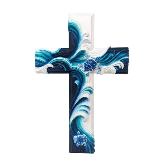 Stunning Sea Turtle Waves Wall Cross - Nautical & Ocean Decor | Beach House Religious Wall Art | Coastal and Marine Life Hanging Wall Decor Cross