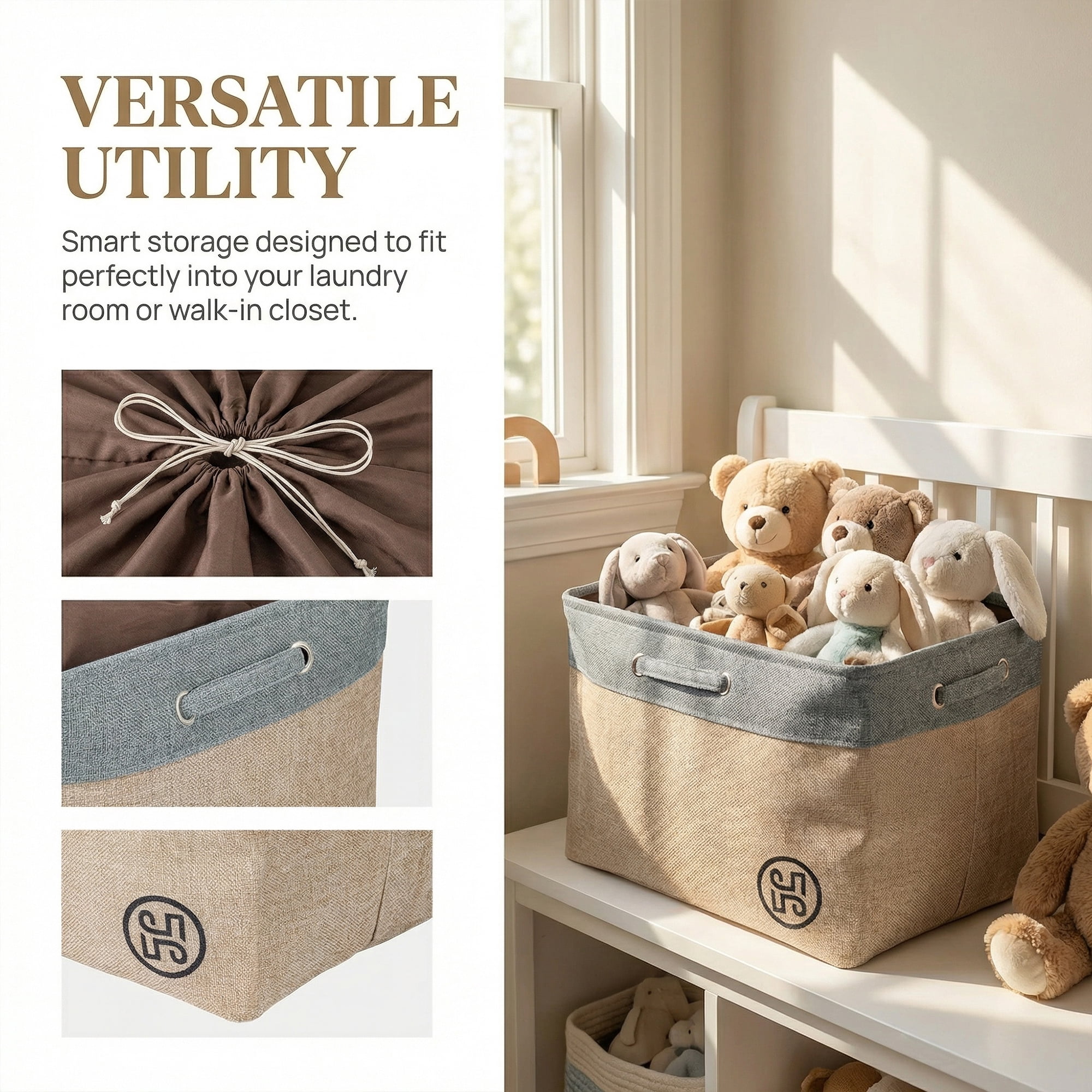 Unique Bargains Fabric Storage Bin with Handles Grey 17.3*13.8*11.8in