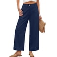 thumbnail image 2 of Womens Linen Wide Leg Pants Casual Zipper Front Summer Cropped Trousers Beach Vacation Dressy Pants with Pockets S, 2 of 6