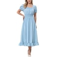thumbnail image 2 of INSPIRE CHIC Victorian Dress for Women Renaissance Costume Smocked Waist Ruffle Midi Dress M Light Blue, 2 of 6