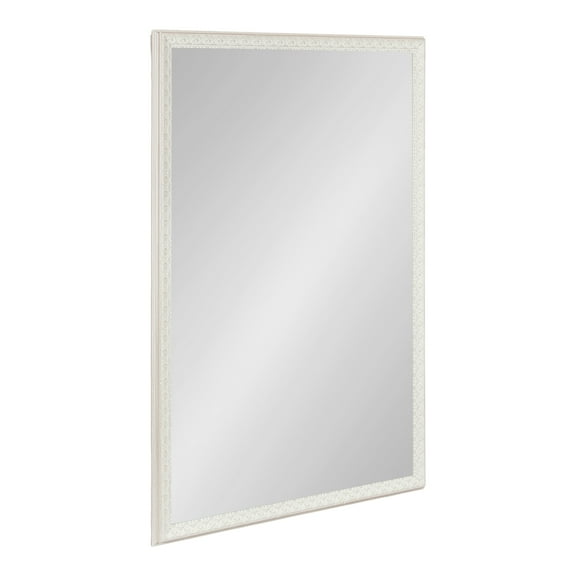 Kate and Laurel Johann Traditional Rectangle Wall Mirror, 24 x 36, Soft White, Vintage Ornate Bathroom Vanity Mirror with Embossed Frame and Light Textured Finish