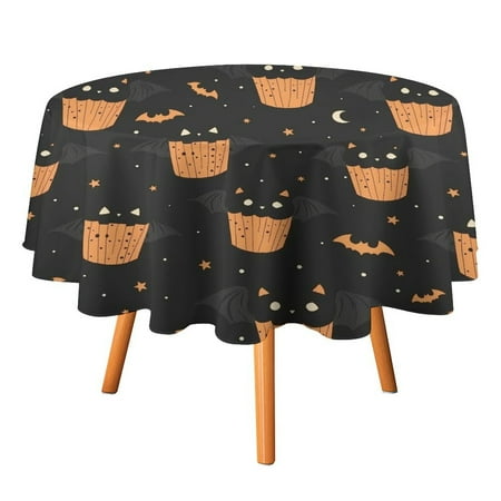 

JINGDS Sweet Halloween Tea Cup Cakes Bats-1108 Round Table Cloth Halloween Tablecloth Thanksgiving Day Table Cloth Round Cover Circle Tablecloth for Halloween Thanksgiving Fall Party