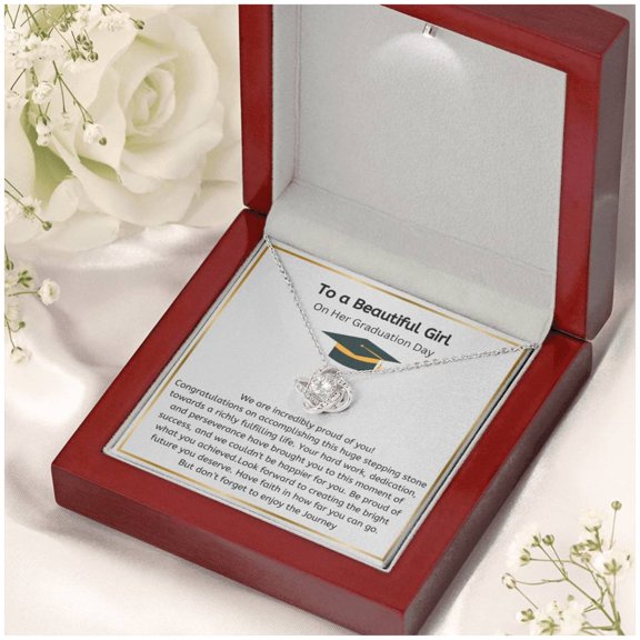 Graduation Gift For Her, 2025 Grad Love Knot Necklace, College Graduation Gift for Daughter, High school Graduate, Graduation Keepsake, Zircon Necklace with Message Card and LED Box