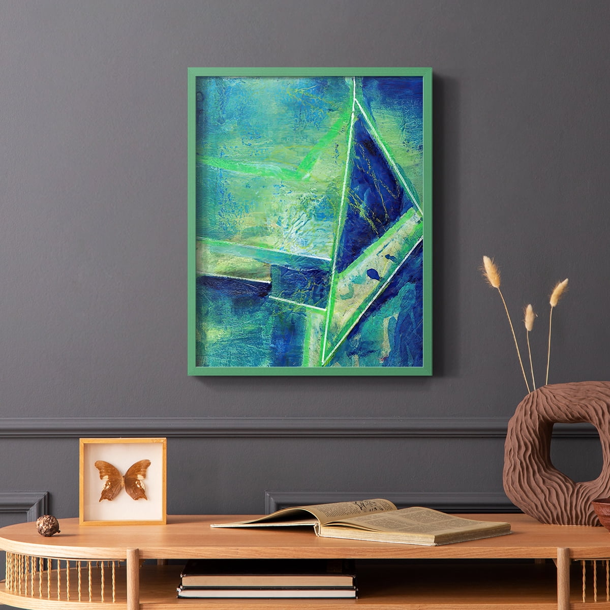 Geometric in Cool II Framed Print in Green Solid Wood Framed Print No Nail Hanging