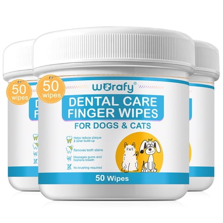 (3 Pack) Worafy Pet Dental Finger Wipes 50 Count Grooming Wipes for Dogs & Cats Teeth Cleaning Ear Care and Eye Cleaning