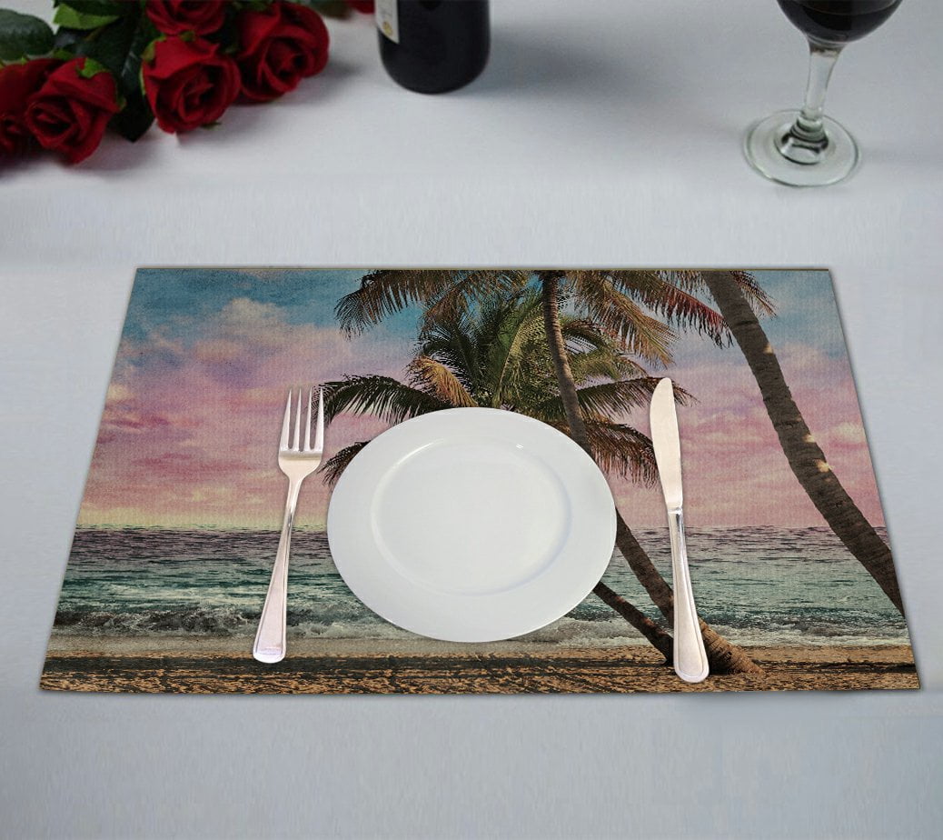 GCKG Seascape Placemat, Tropical Beach Palm Tree Artwork Placemat 12x18